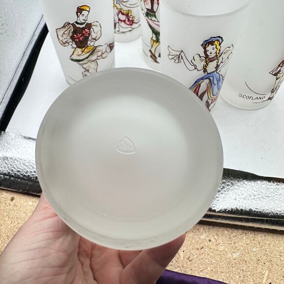 Set of 6 Vintage Frosted Federal Glass Around the World Cocktail Glasses - Picture 5 of 9